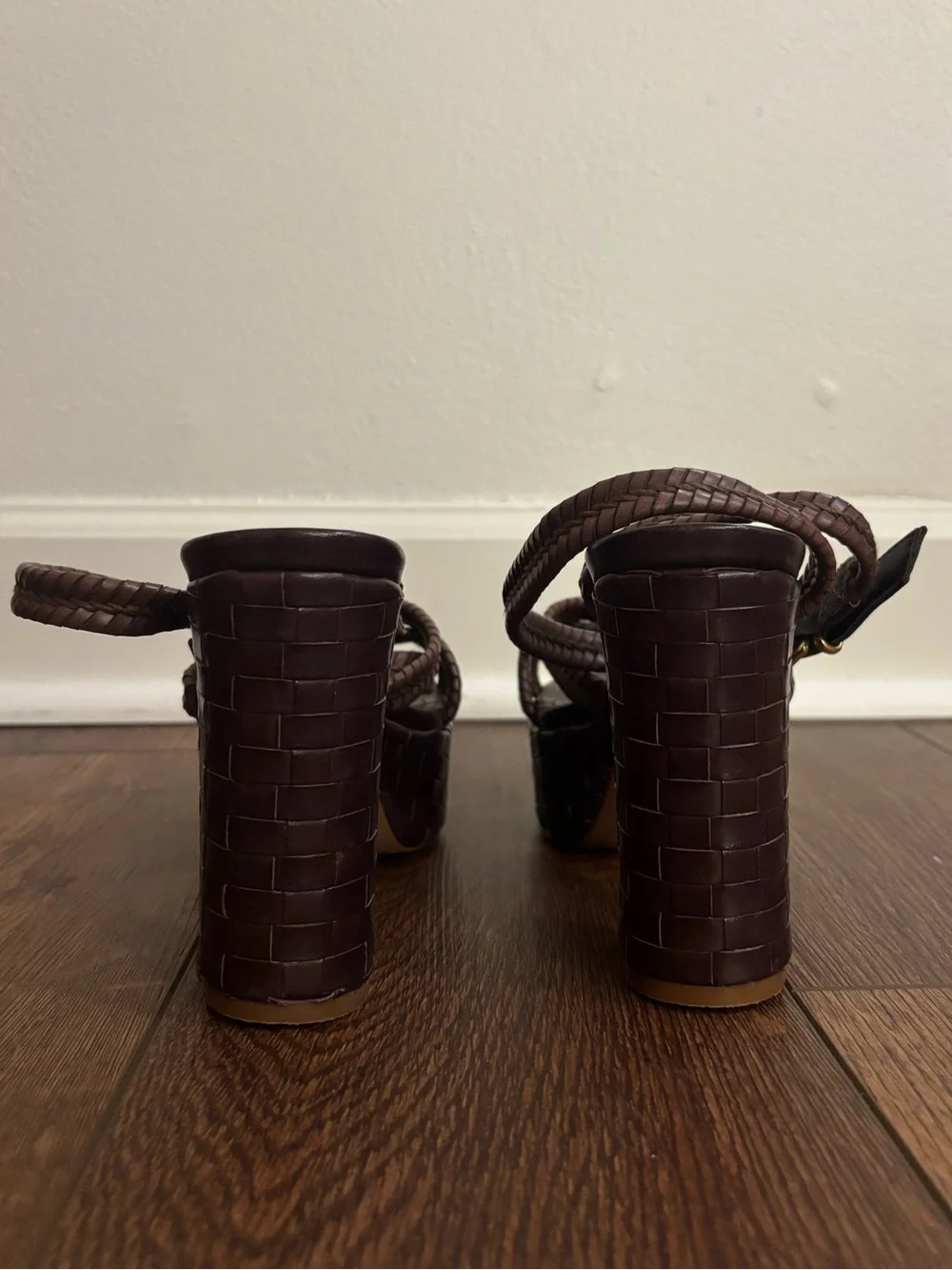 SCHUTZ Kareena Woven Brown Braided Platform Sandals
